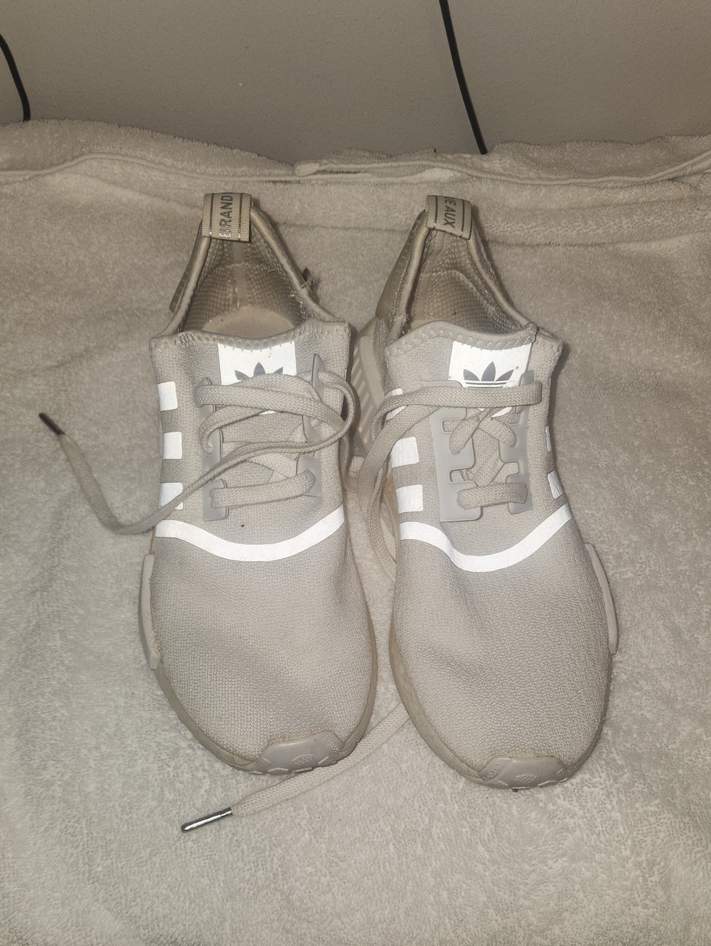 adidas Taupe and White Lightweight Knit Sneakers